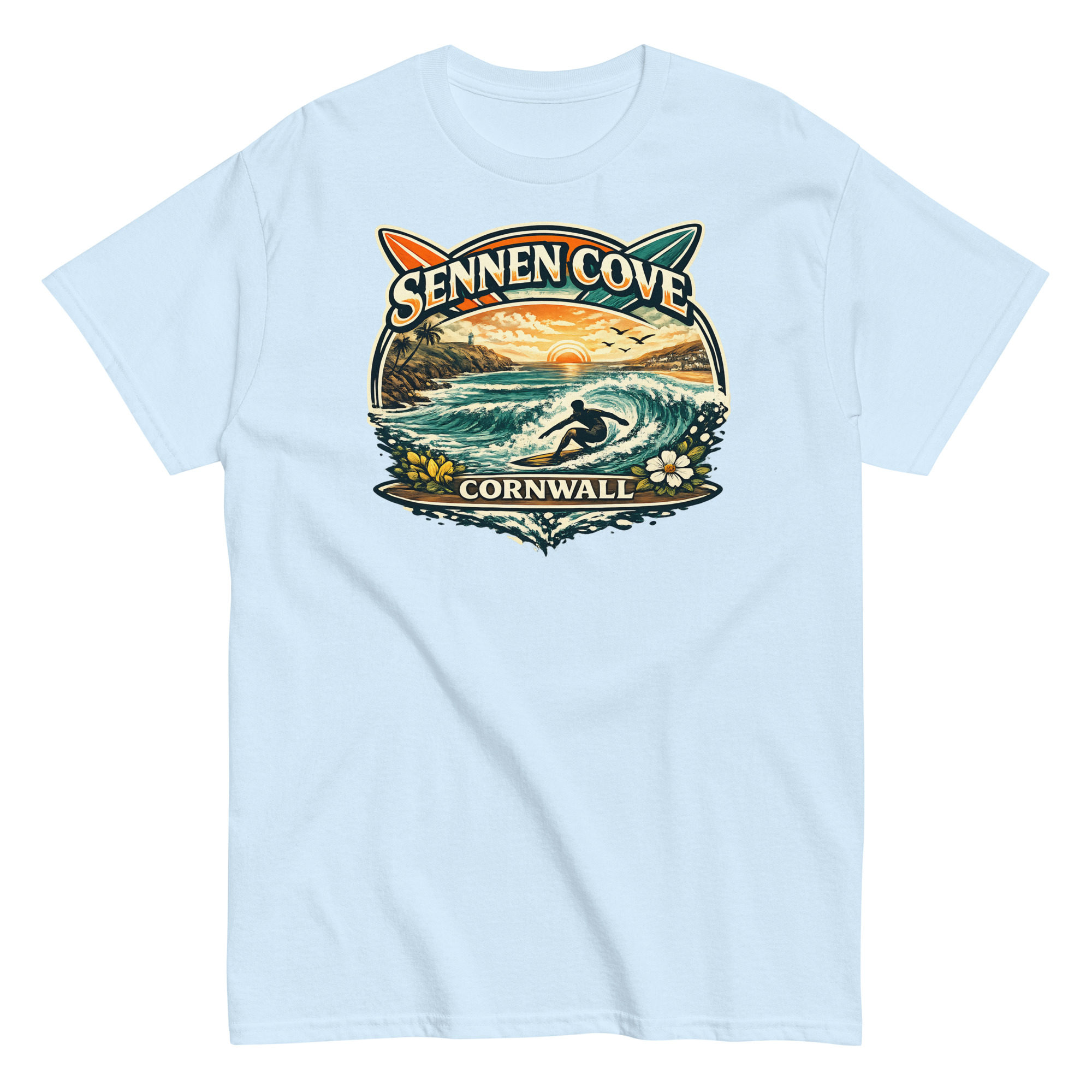 Sennen Cove T-shirt Cornwall Surf Waves Men’s classic tee