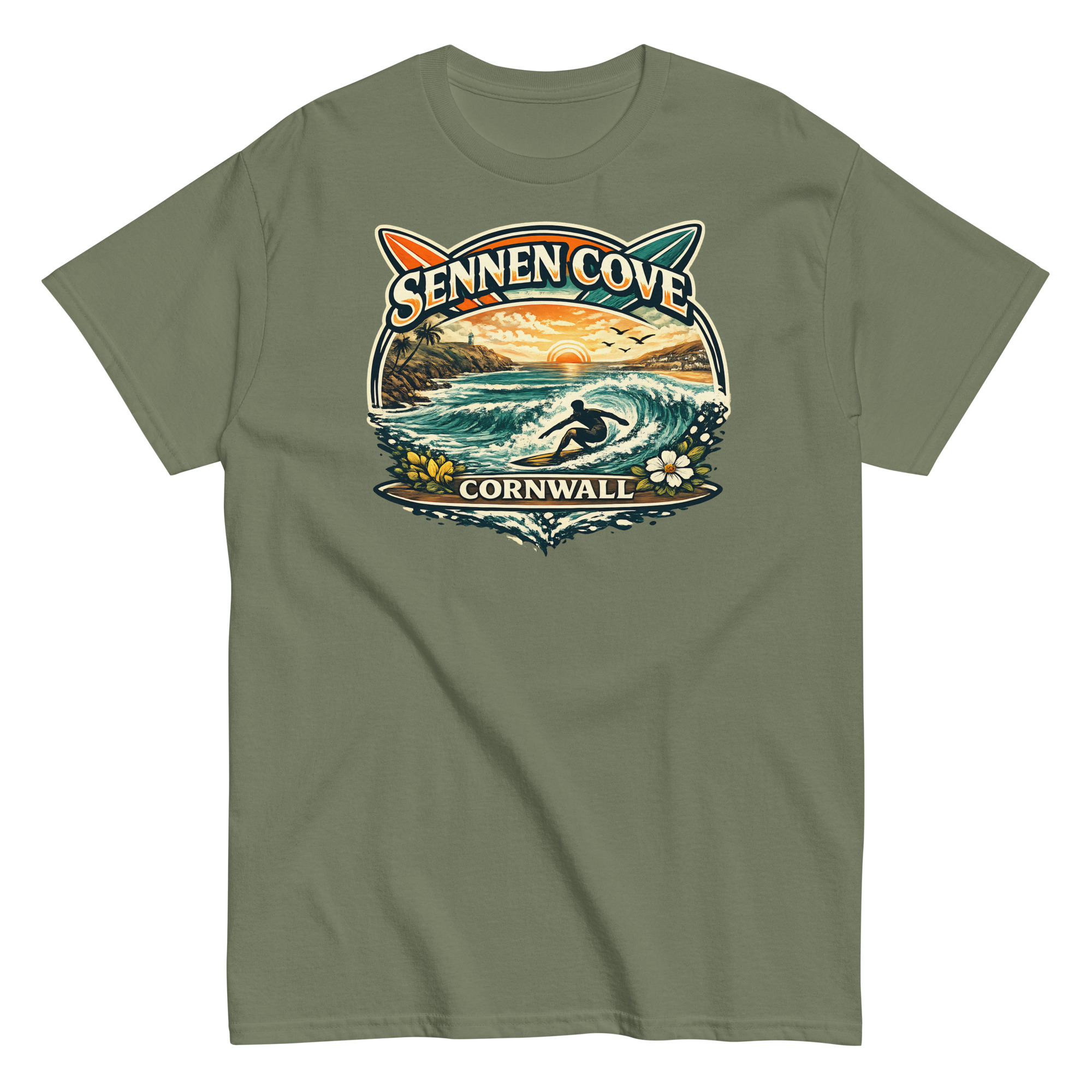 Sennen Cove T-shirt Cornwall Surf Waves Men’s classic tee