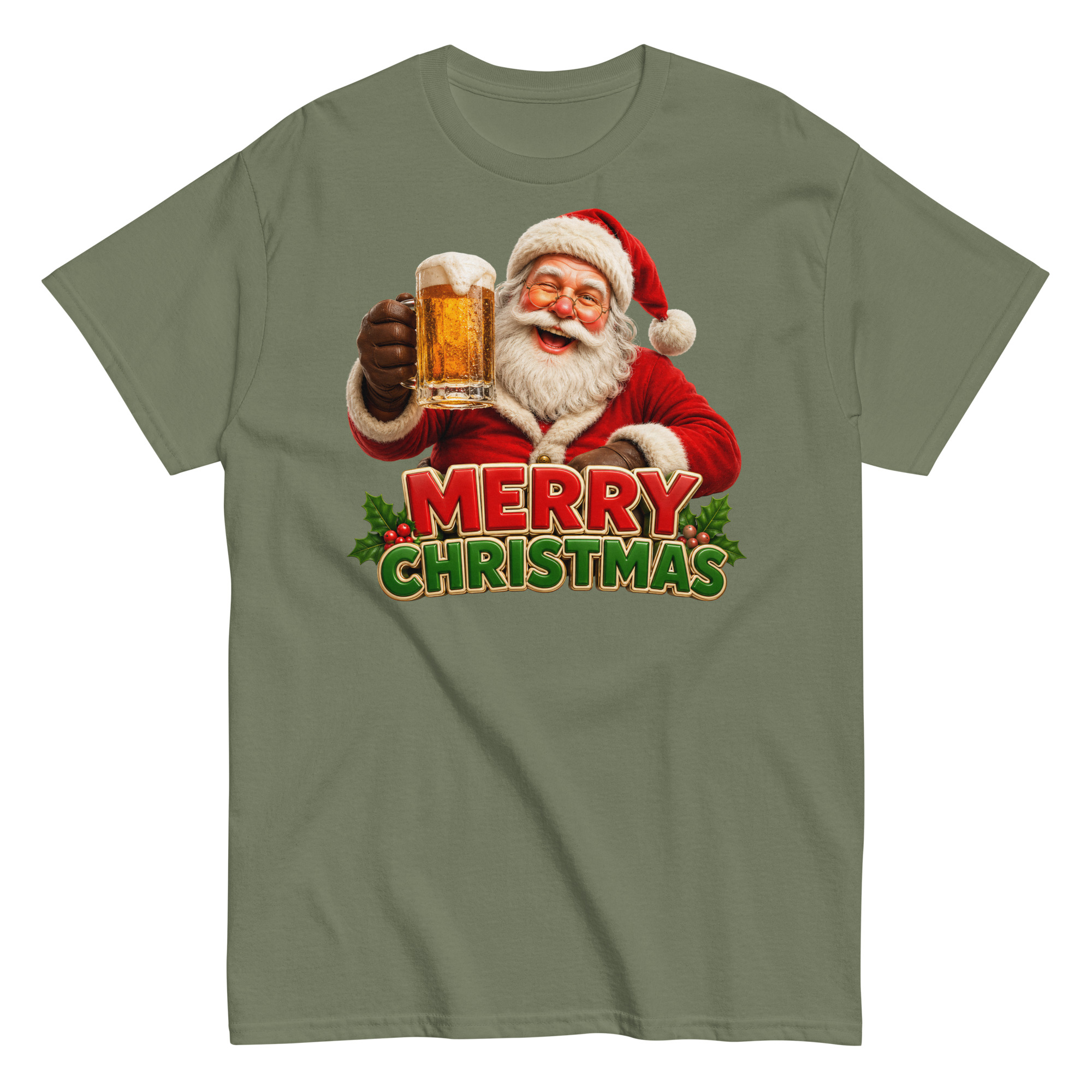 Merry Christmas – Santa Drinking a Beer – T-shirt