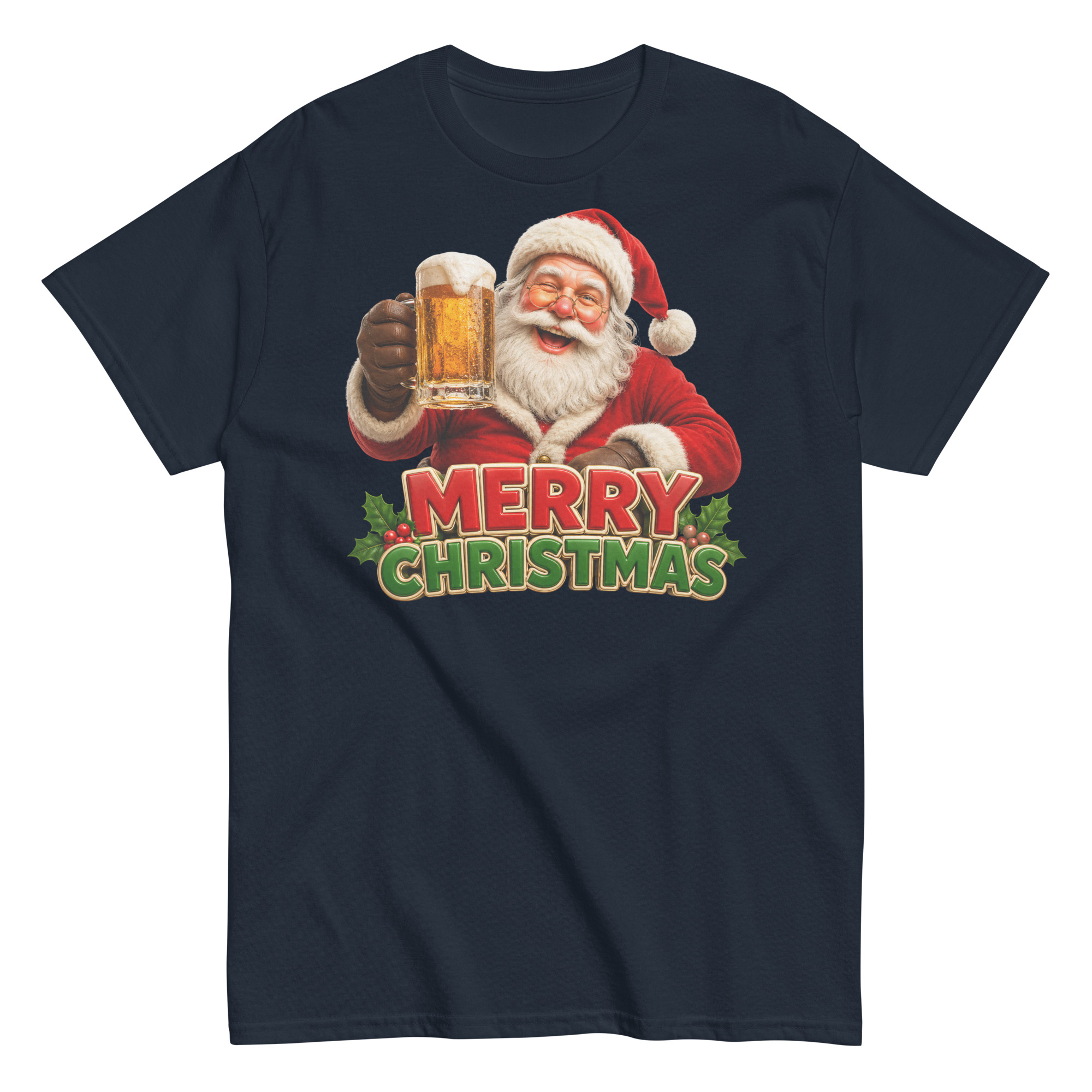Merry Christmas – Santa Drinking a Beer – T-shirt