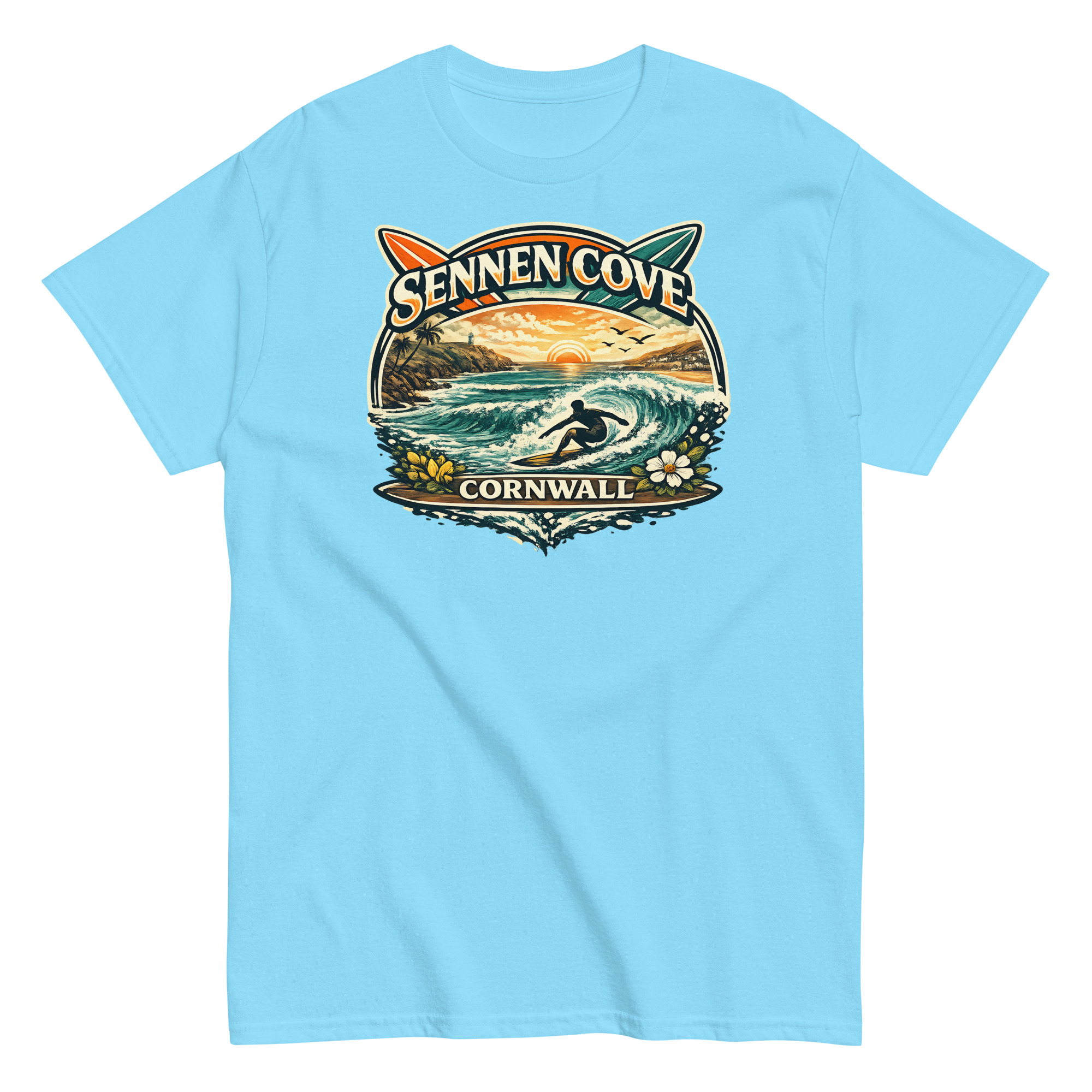 Sennen Cove T-shirt Cornwall Surf Waves Men’s classic tee