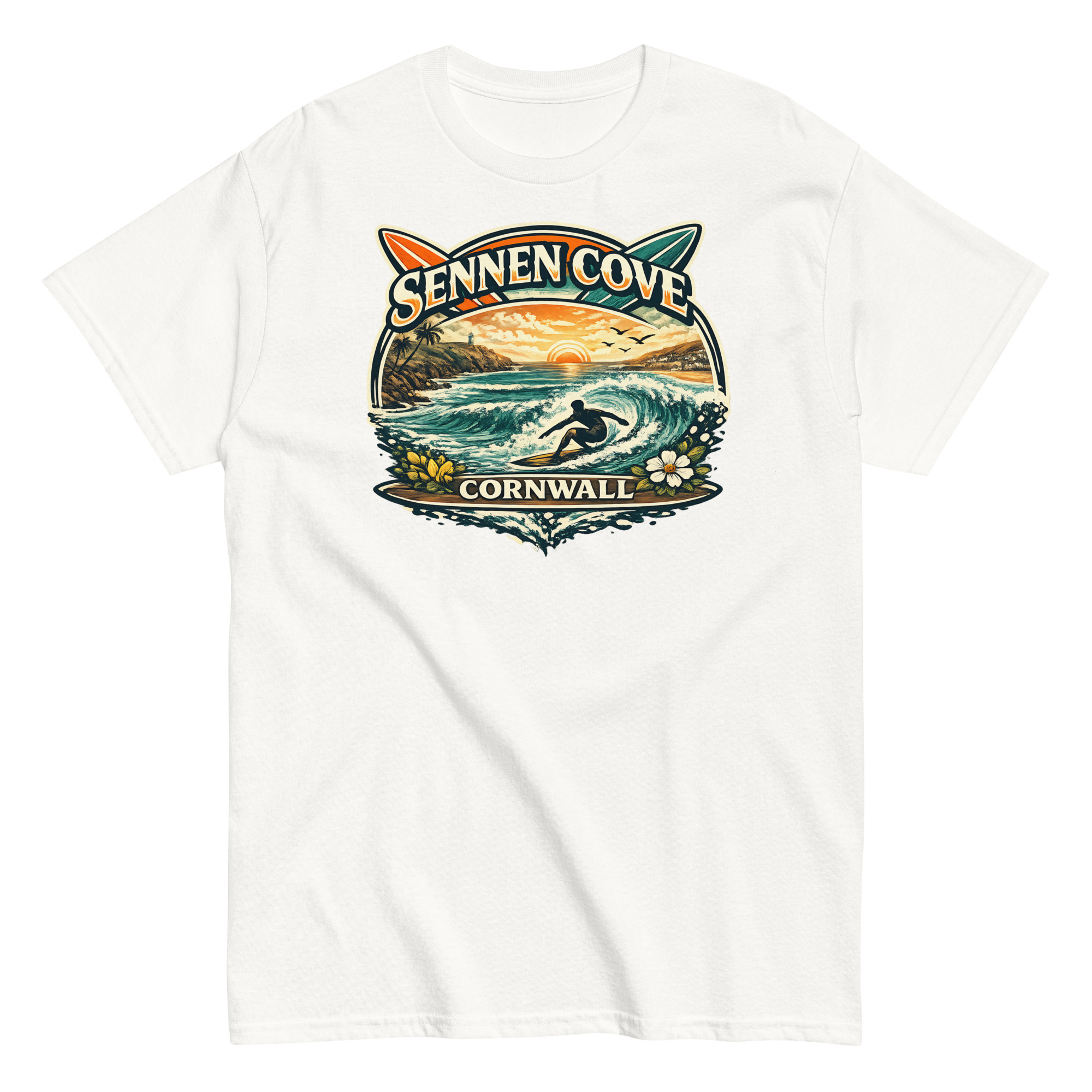 Sennen Cove T-shirt Cornwall Surf Waves Men’s classic tee