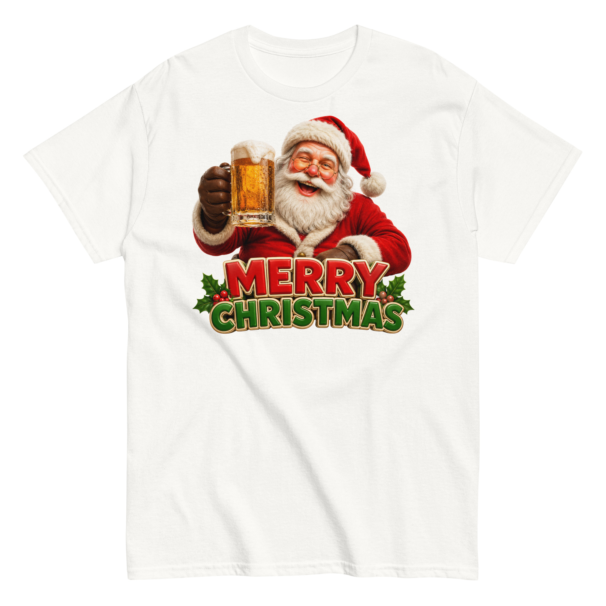 Merry Christmas – Santa Drinking a Beer – T-shirt