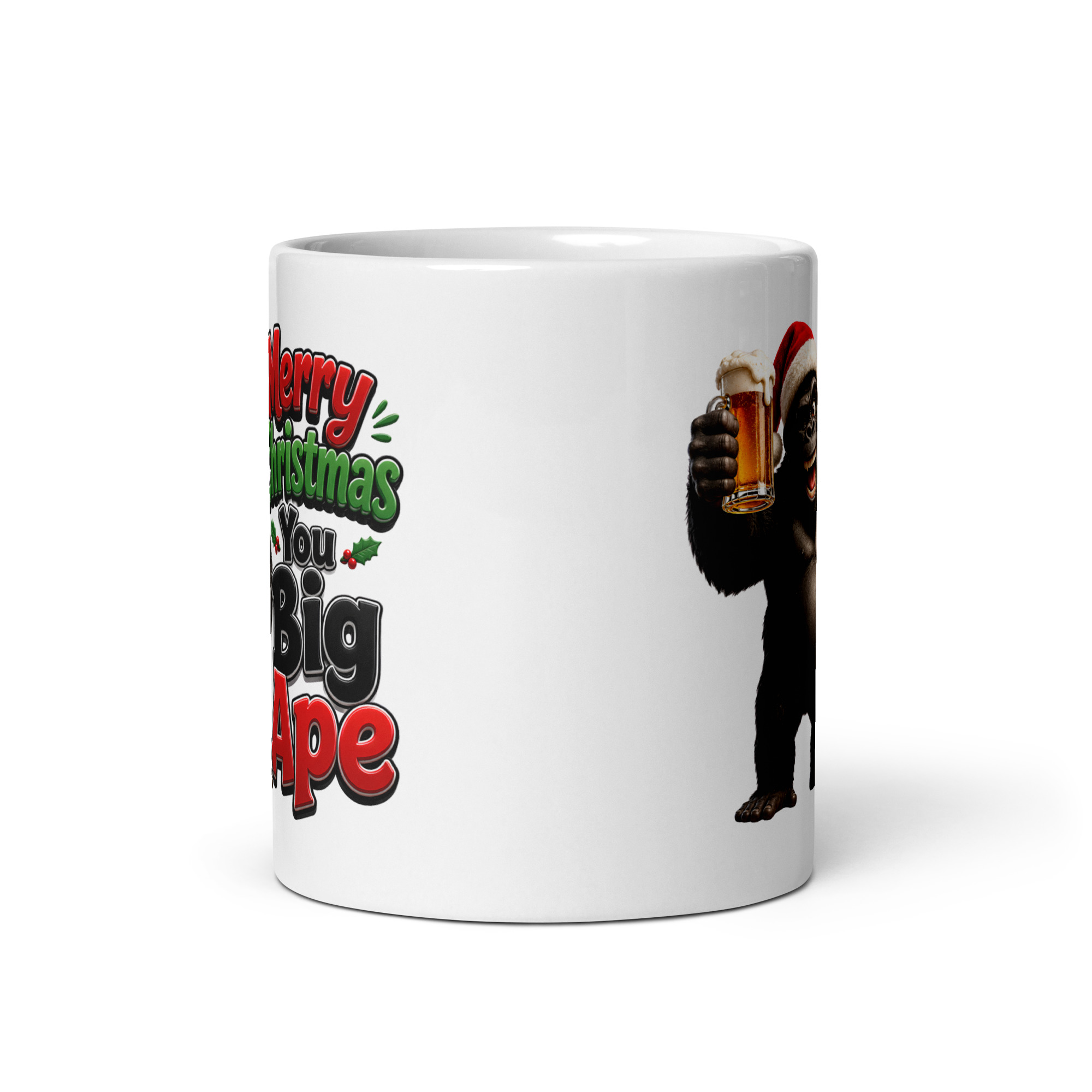Merry Christmas You Big Ape Gorilla Drinking A Beer Gift Mug