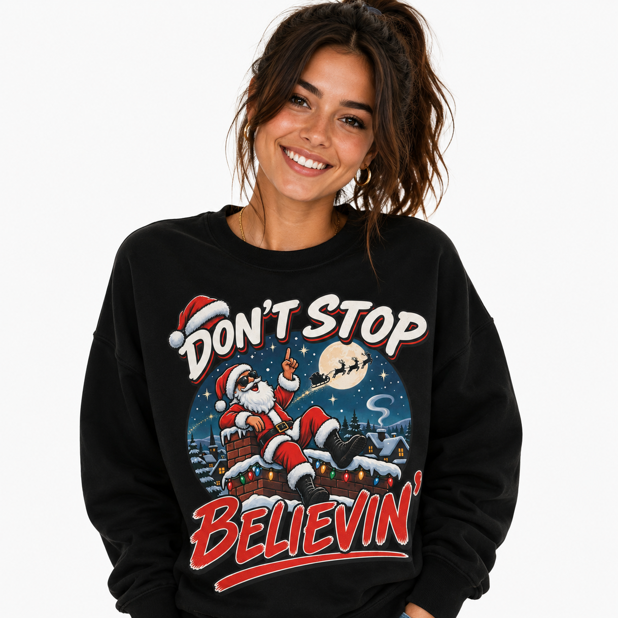 Don't Stop Believin Funny Christmas Jumper