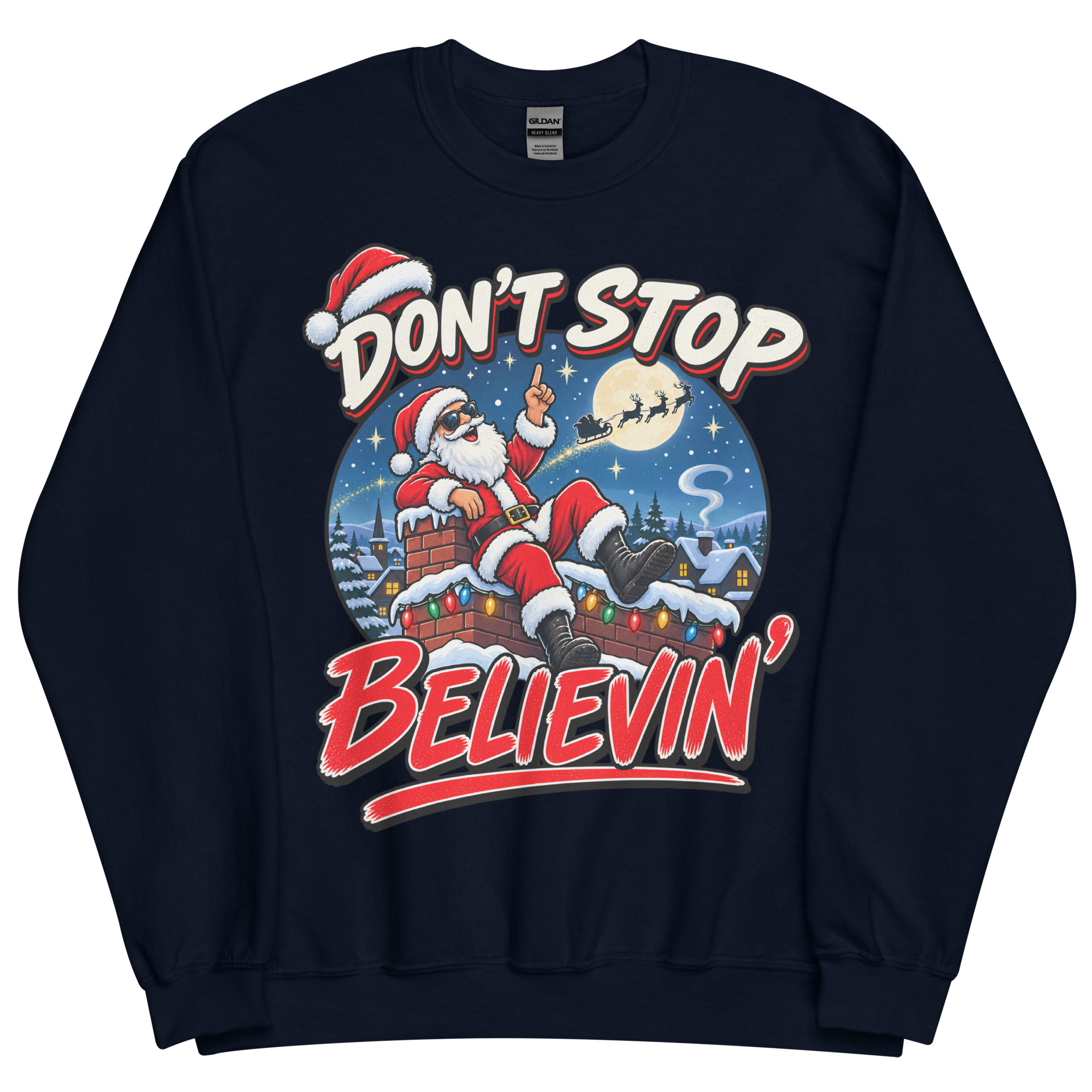 Don’t Stop Believin’ Santa Funny Christmas Jumper