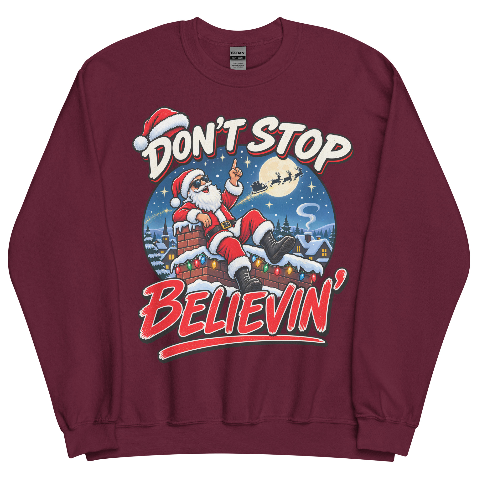 Don’t Stop Believin’ Santa Funny Christmas Jumper