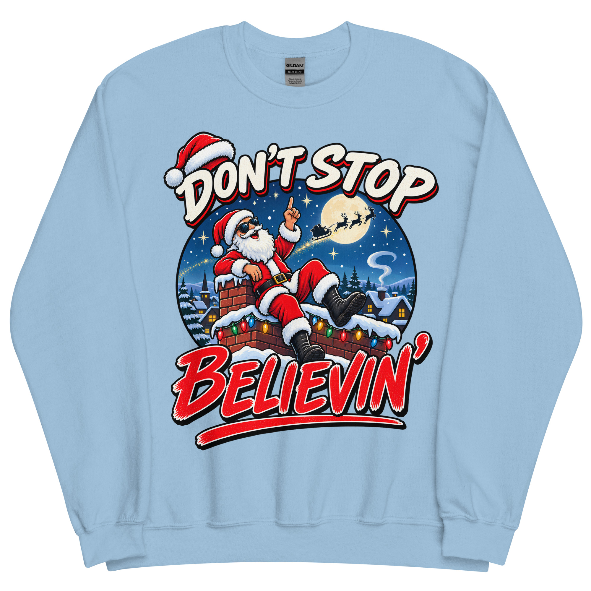 Don’t Stop Believin’ Santa Funny Christmas Jumper
