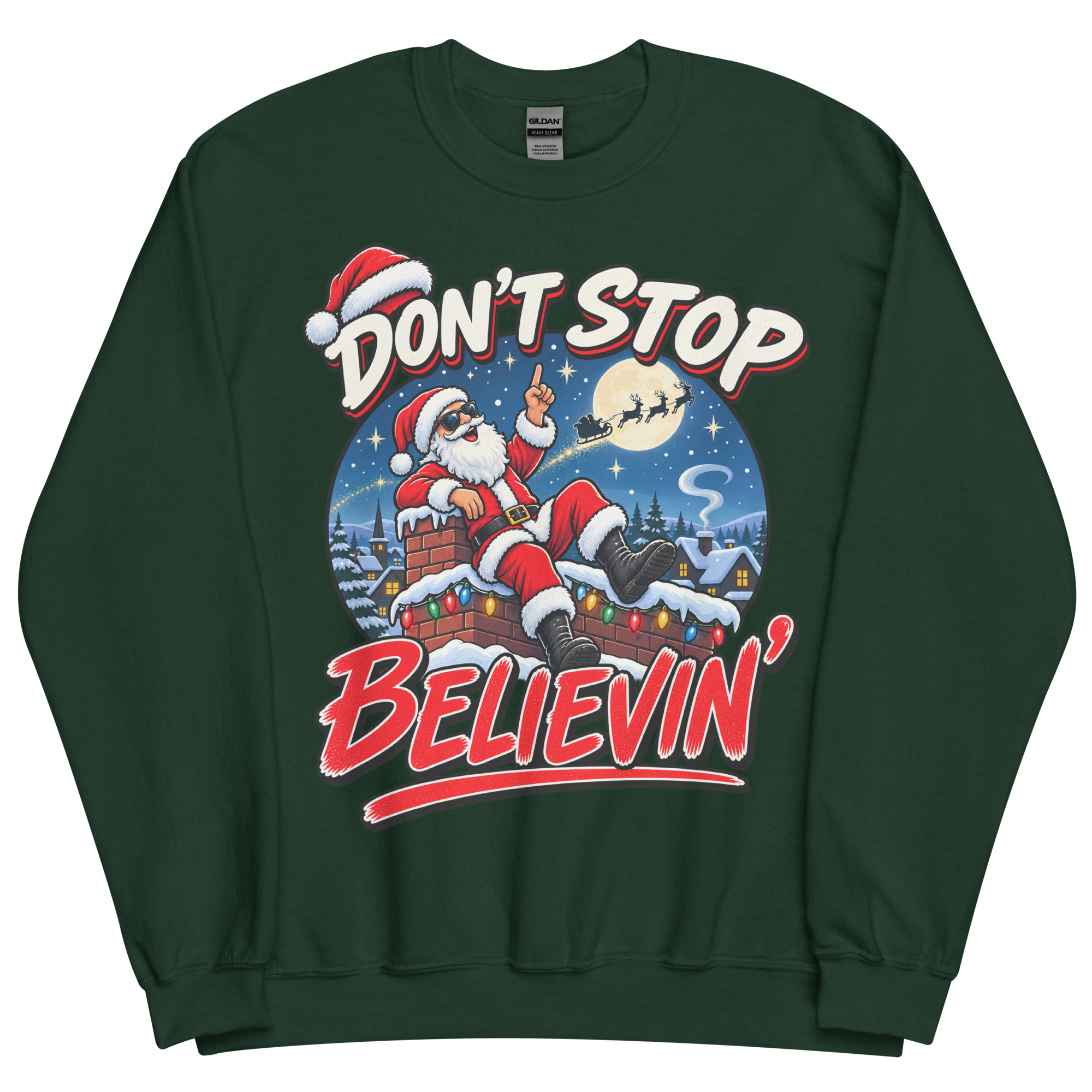 Don’t Stop Believin’ Santa Funny Christmas Jumper