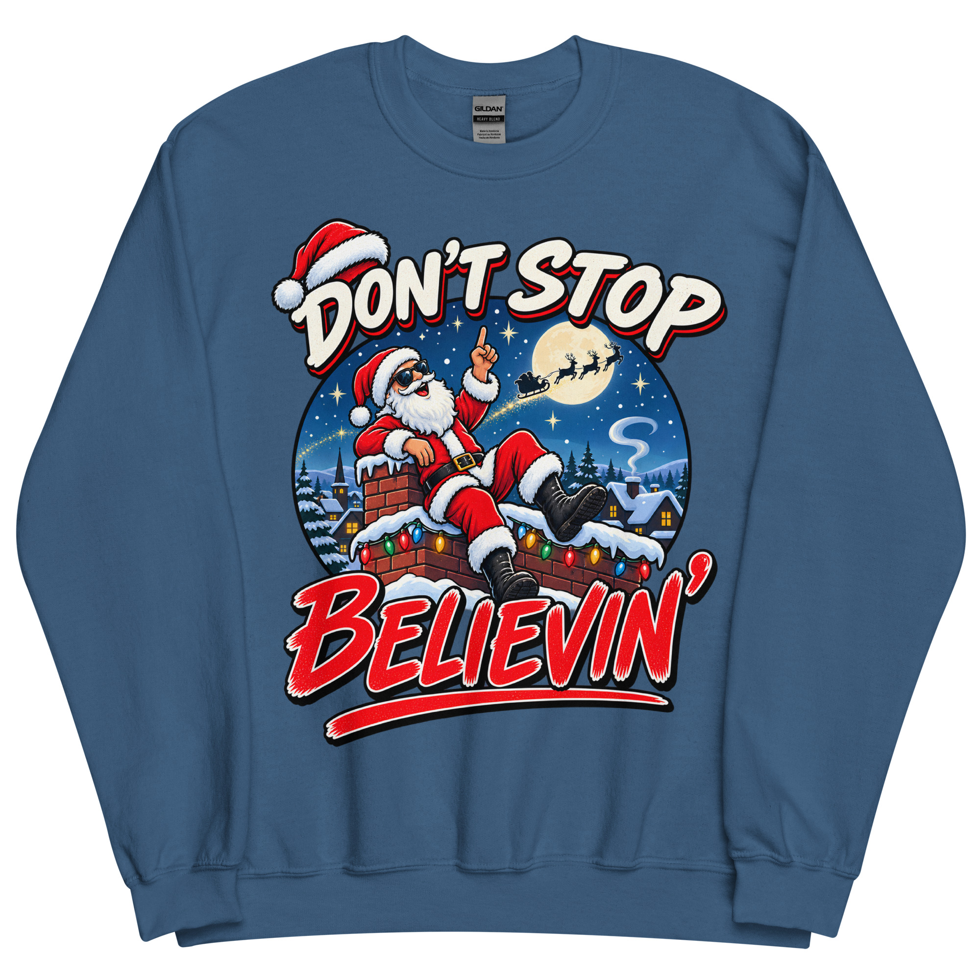 Don’t Stop Believin’ Santa Funny Christmas Jumper