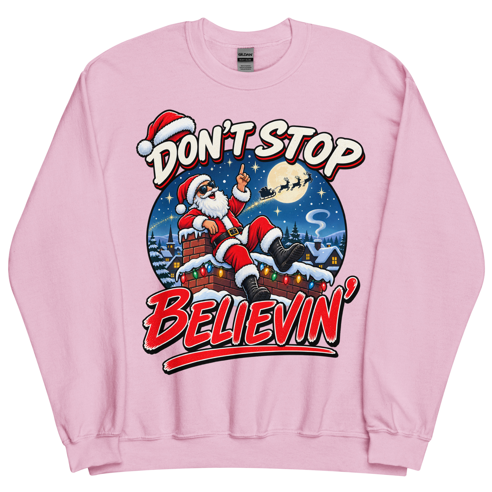 Don’t Stop Believin’ Santa Funny Christmas Jumper