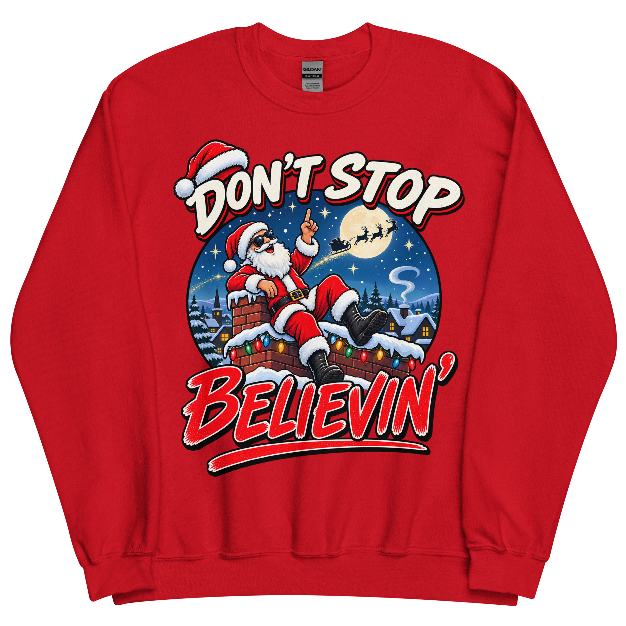 Don’t Stop Believin’ Santa Funny Christmas Jumper