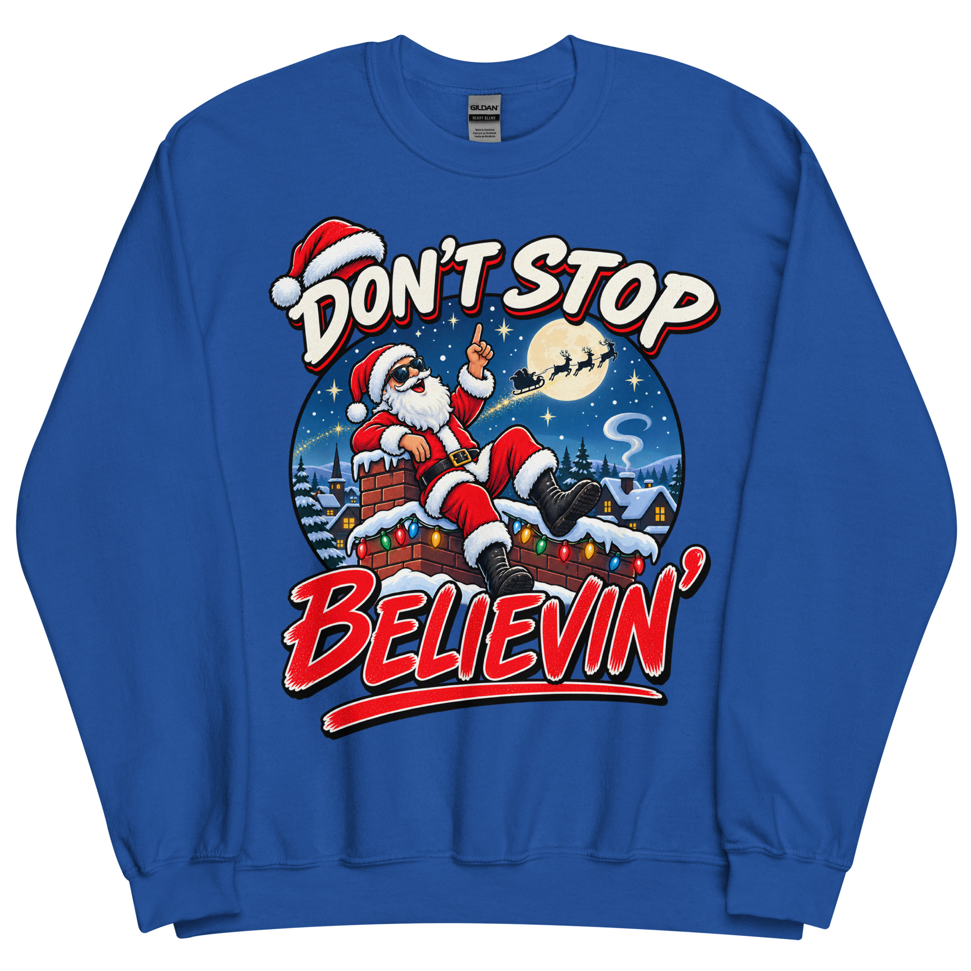 Don’t Stop Believin’ Santa Funny Christmas Jumper