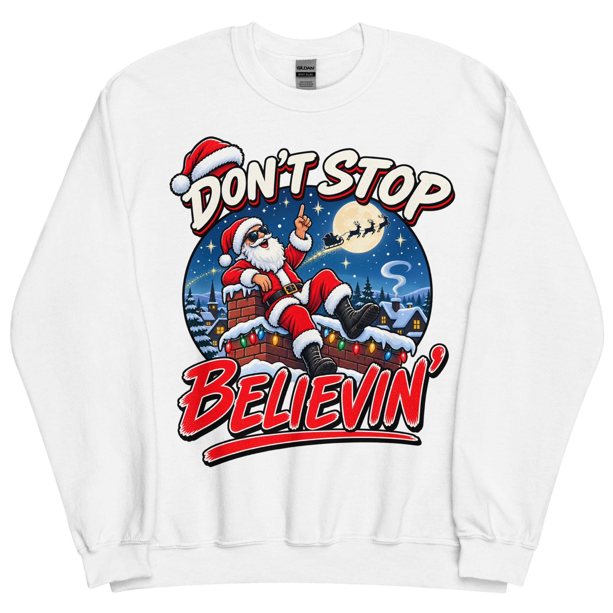 Don’t Stop Believin’ Santa Funny Christmas Jumper