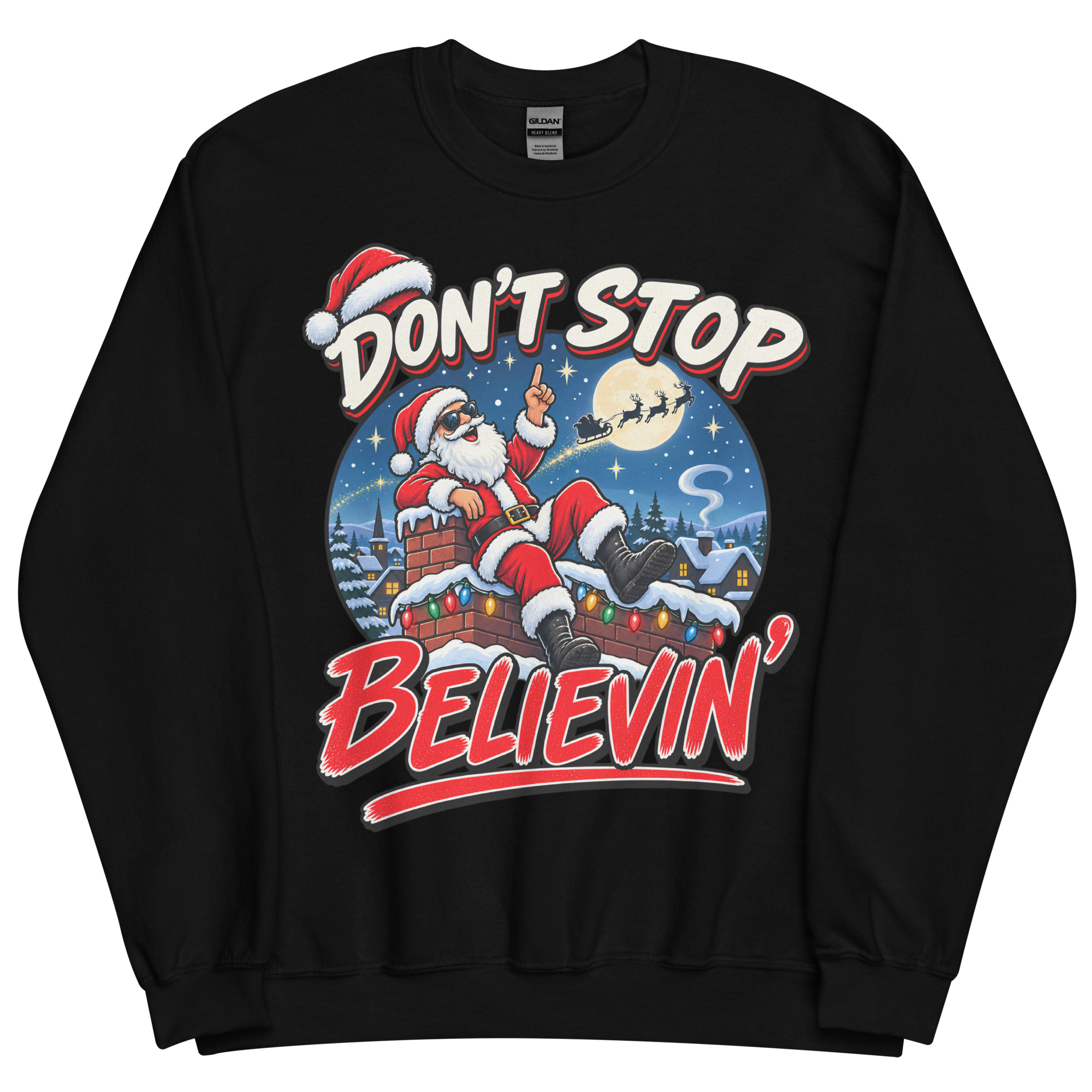 Don’t Stop Believin’ Santa Funny Christmas Jumper