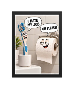 Funny Bathroom Framed Prints With Toiler Roll & Toothbrush
