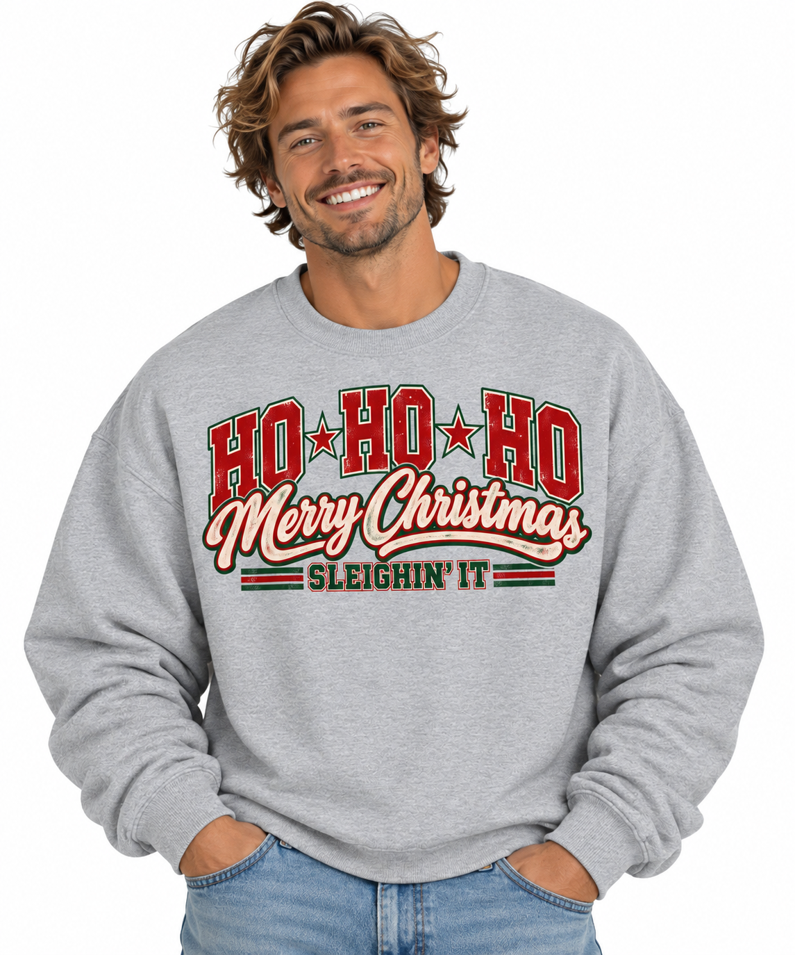 Cheerful Christmas Graphic Sweatshirt Portrait