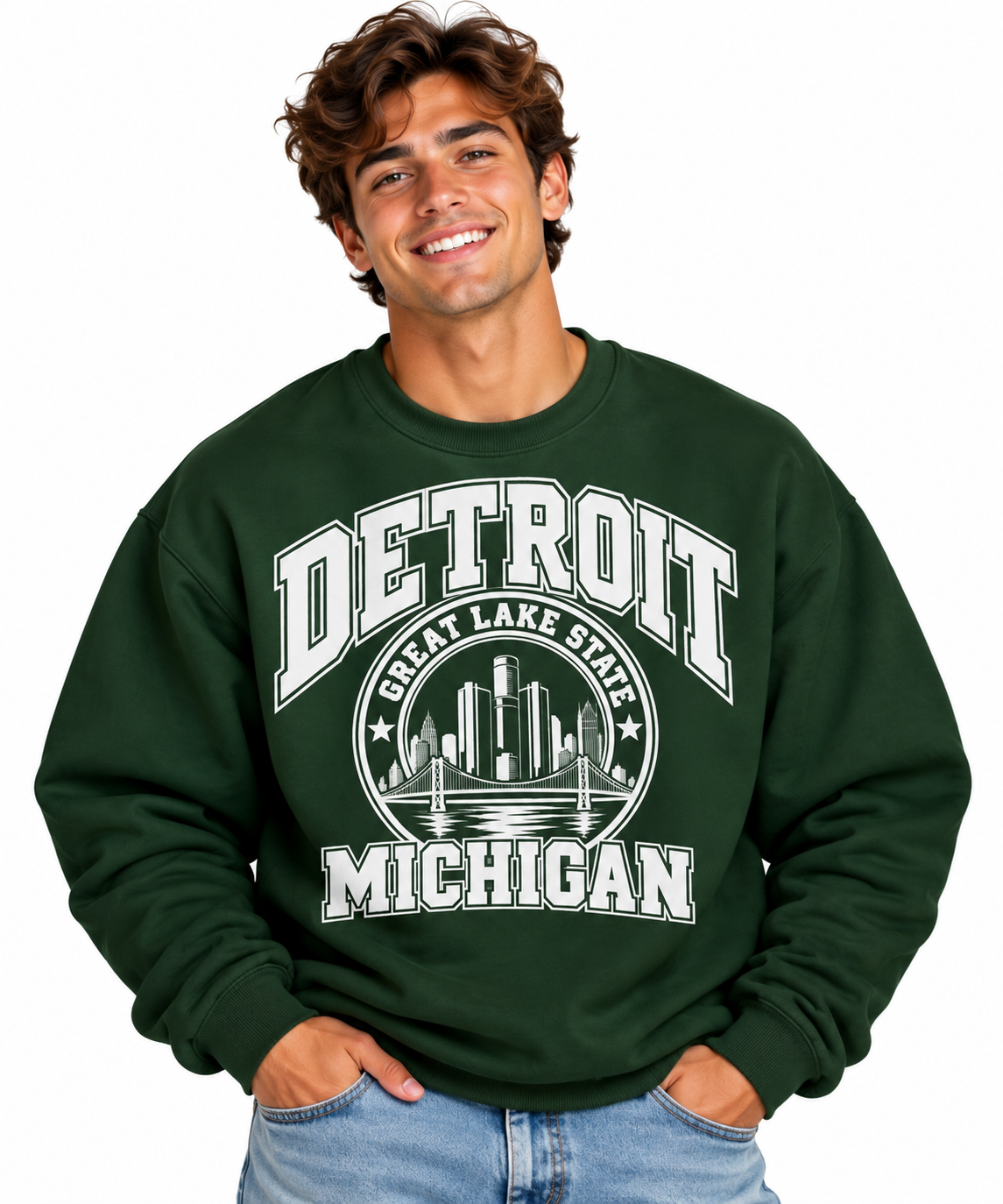 Cheerful Detroit Michigan Sweatshirt Portrait