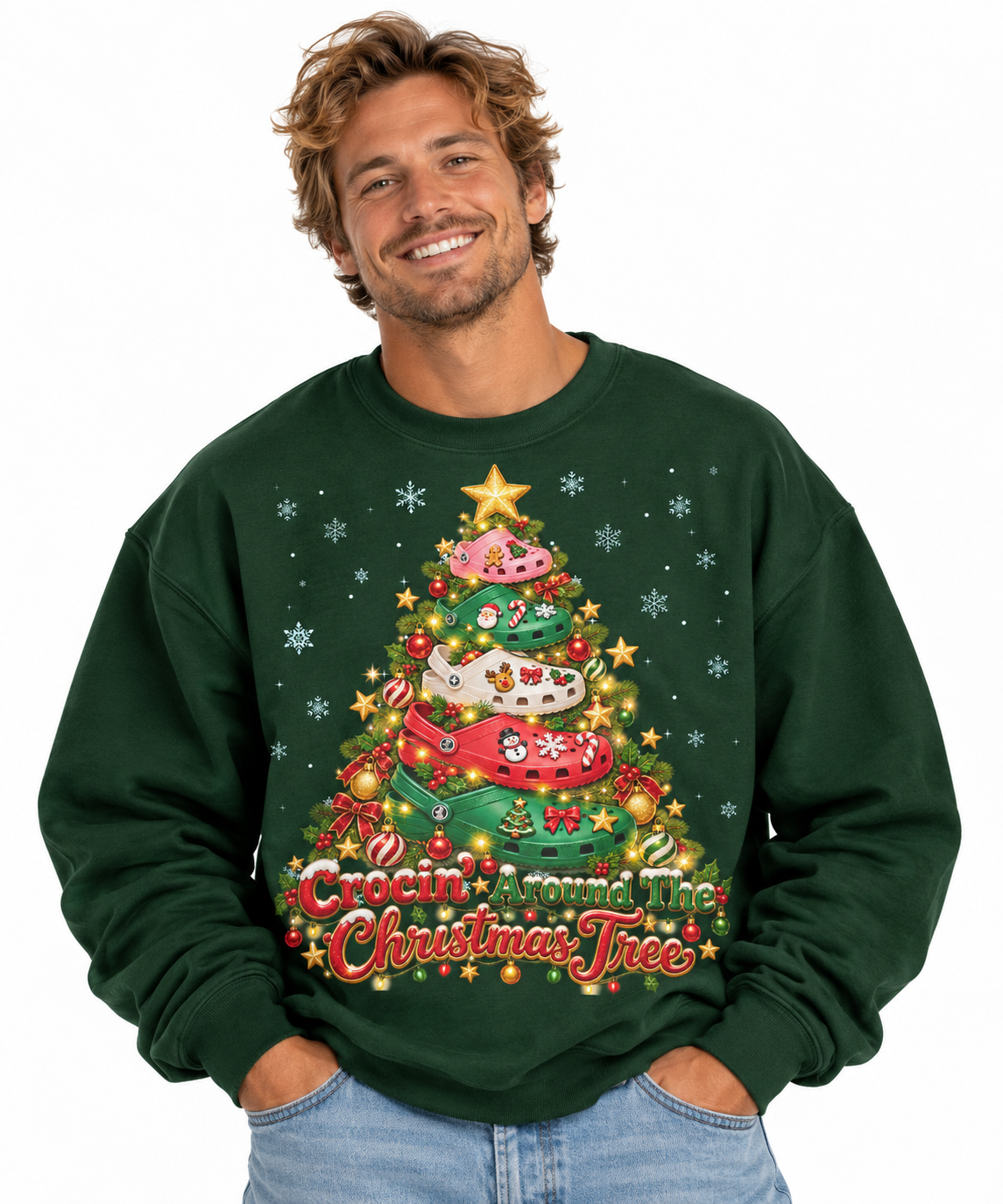 Smiling Man in Crocs Christmas Jumper