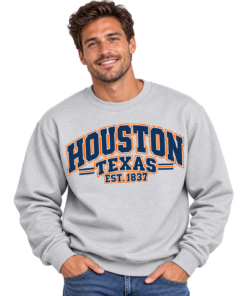 Smiling Man in Houston Varsity Sweatshirt