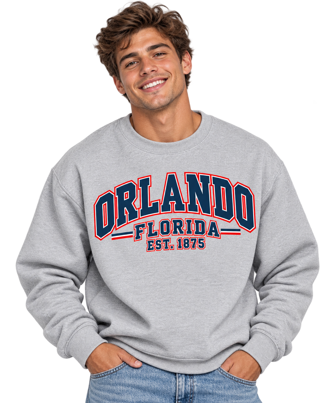 Smiling Man in Orlando Varsity Sweatshirt