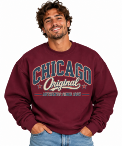 Smiling Man in Vintage Chicago Sweatshirt