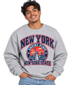 Smiling Model in New York Sweatshirt