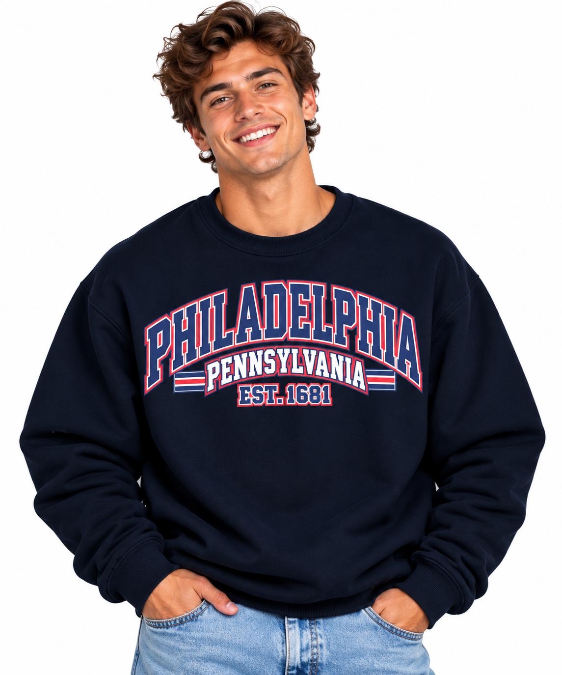 Smiling Model in Philadelphia Sweatshirt