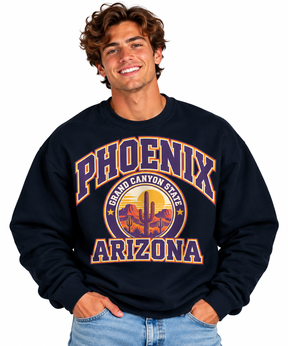 Smiling Model in Phoenix Arizona Sweatshirt