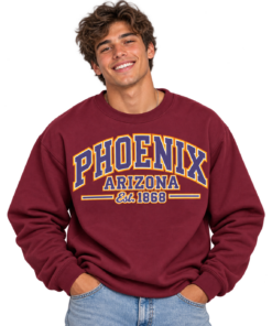 Smiling Model in Phoenix Varsity Sweatshirt