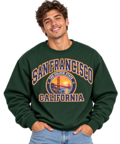 Smiling San Francisco Sweatshirt Model