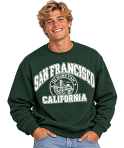 Smiling San Francisco Sweatshirt Model