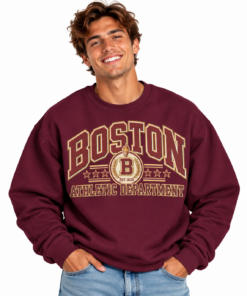 Smiling in a Classic Boston Sweatshirt
